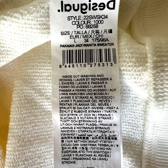 DESIGUAL Amazonas White Smiley Sweatshirt Rave Culture Cropped Relaxed Sz L NWT - Picture 9 of 13